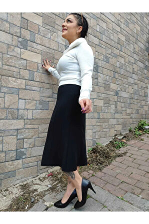 Kısa Büyük Beden Yarım Kloş Astarlı 8 Parçalı Portoriko Kumas Etek