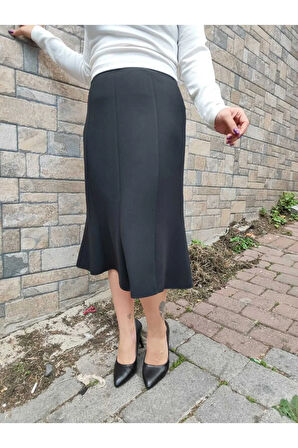 Kısa Büyük Beden Yarım Kloş Astarlı 8 Parçalı Portoriko Kumas Etek