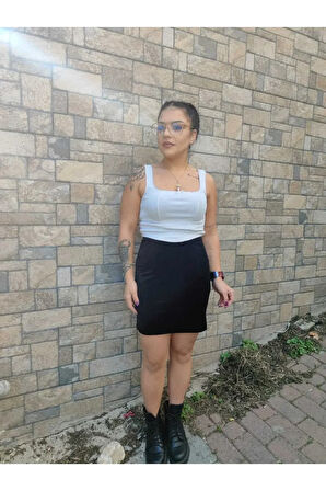 Beli Lastikli Astarsız Kadife Mini Etek