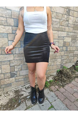Beli Lastikli Astarsız Kadife Mini Etek