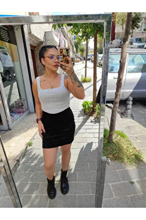 Beli Lastikli Astarsız Kadife Mini Etek