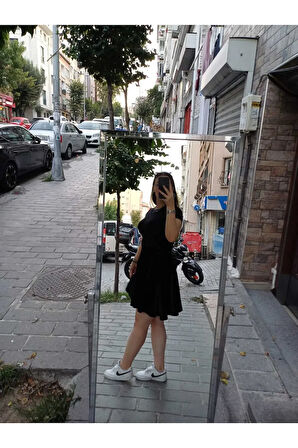 Beli Lastikli Astarsız Diz Boyu Kadife Kloş Etek