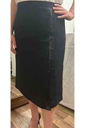 Payet Ve Inci Düğme Detaylı Portoriko Kumas Astarlı Anne Eteği