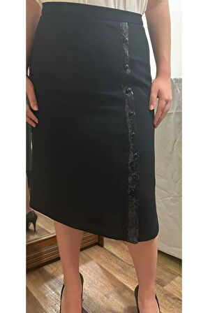 Payet Ve Inci Düğme Detaylı Portoriko Kumas Astarlı Anne Eteği