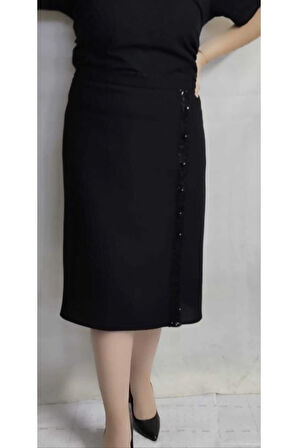 Payet Ve Inci Düğme Detaylı Portoriko Kumas Astarlı Anne Eteği