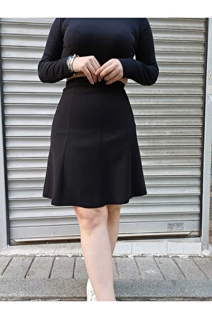 Kısa 8 Parça Portoriko Kumaş Astarlı Fermuarlı Etek