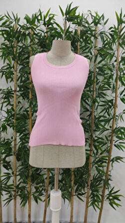 Kadın Kolsuz Sırt çapraz Detay Triko Bluz