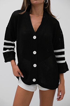 Sırt Baskılı Ajurlu Hırka