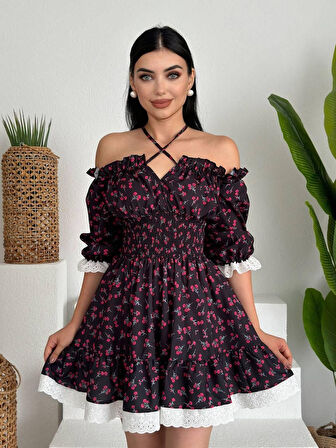 Marne Beli Lastikli Mini Elbise