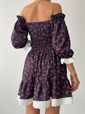 Marne Beli Lastikli Mini Elbise