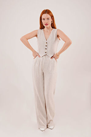 Yelek Ve Pantolon Mavi Şeritli İkili Takım