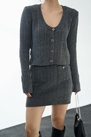 Saç Örgülü Etekli Takım - Antrasit