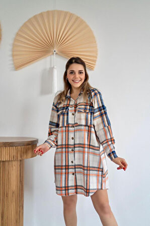 Oranj Oduncu Gömlek Elbise