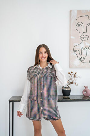 Mavi Kazayağı Desenli Yelek Ve Şort Takım