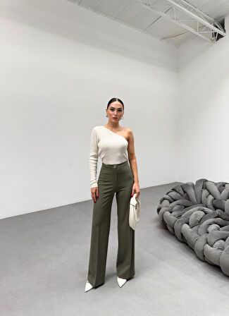 230 Gr Poly Viscose Lycra Metal Düğme Palazzo Pantolon