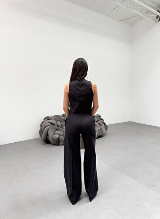 Toskana Keten Kruvaze Yaka Tek Düğmeli̇ Yelek Pantolon Takim