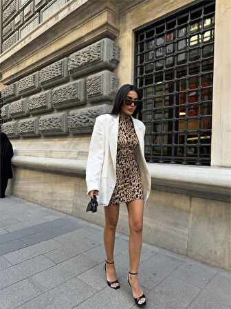LEOPAR KISA ELBİSE SANDY - Leopar