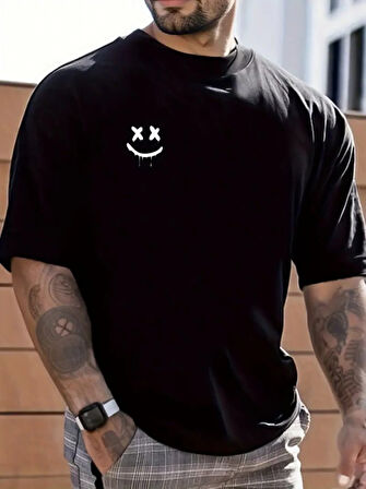 Erkek Kısa Kollu Bisiklet Yaka Baskılı Süprem Bluz