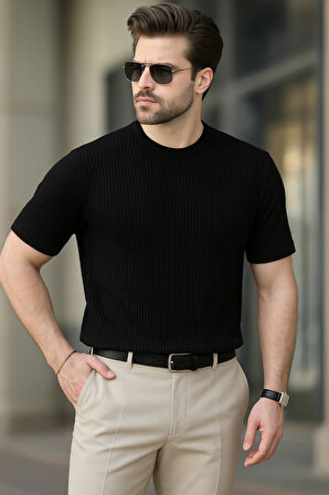Erkek Kısa Kollu Bisiklet Yaka Triko Bluz