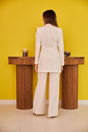 Ekru Blazer Düğmeli Ceket