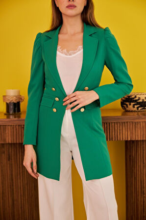 Yeşil Blazer Düğmeli Ceket
