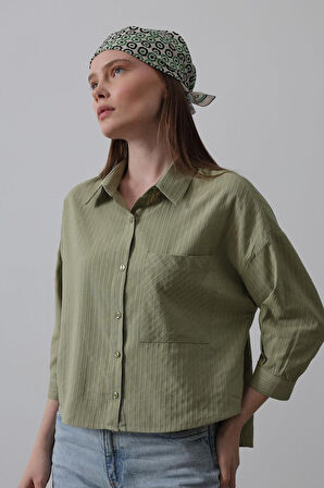 Cepli Kısa Kesim Gömlek - Haki