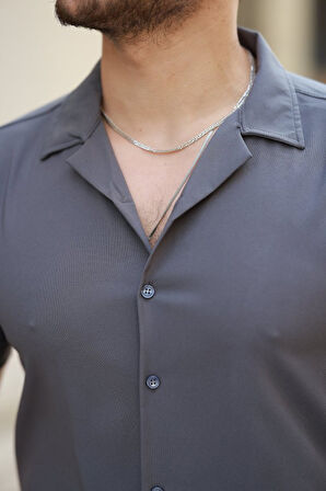 Erkek Apaj Yaka Kısa Kollu Gömlek