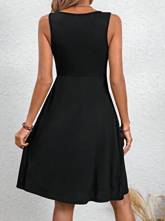 Kadın Askılı Yuvarlak Yaka önden Pileli Viskon Elbise