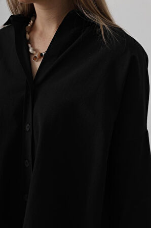 Geniş Manşet Detaylı Gömlek - Siyah