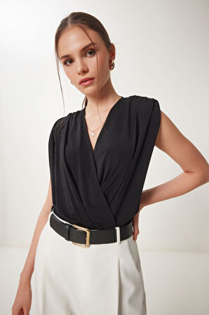 Kadın Sendy Kumaş Kruvaze Yaka Vatkalı Bluz