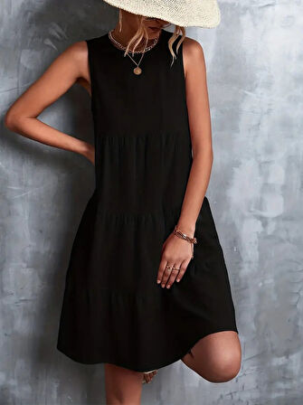 Kadın Sıfır Kol Bisiklet Yaka Aerobin Elbise