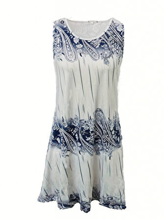 Kadın Kolsuz Bisiklet Yaka Desenli Süprem Elbise