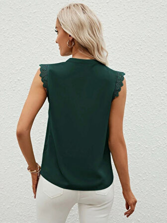 Kadın Kısa Dantel Kollu Hakim Yaka Ithal Krep Bluz