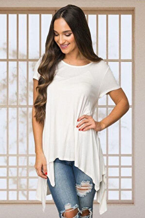 Kadın Viskon Kumaş Asimetrik Kollu Bluz