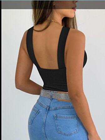 Kadın Yakası önden çaprazlı Taş Detaylı Viskon Bluz