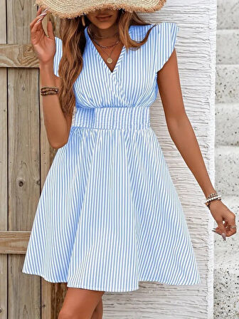 Kadın Kısa Kollu Kruvaze Yakalı Poplin Elbise