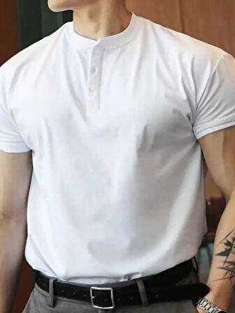 Erkek Kısa Kollu Hakim Yaka önü Düğmeli Viskon Bluz