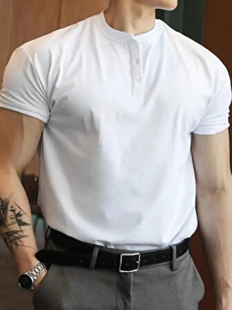 Erkek Kısa Kollu Hakim Yaka önü Düğmeli Viskon Bluz