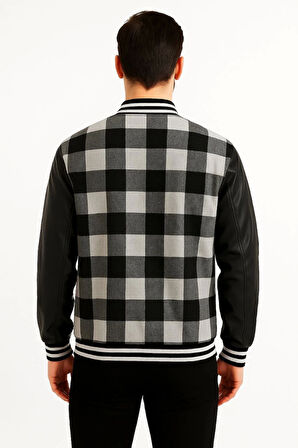 Kolları Suni Deri Içi Astarlı Oduncu Kolej Içi Ceket - Gri