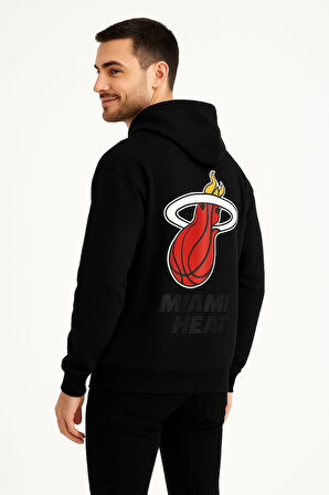 Üç İplik Kapüşonlu Ön Ve Arka Baskılı SweatShirt Hoodie - Siyah