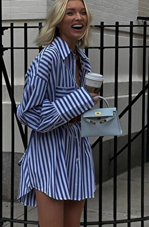 Kadın Gömlek -elbise çizgili Desen