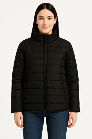 Bomber Mont Ceket – Su İtici Kumaş, Kapitone Astarlı, Fermuarlı, Kışlık - Siyah