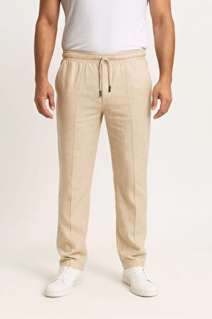 Erkek Keten Pantolon – Cepli, Beli Lastikli Ve Bağcıklı, Nefes Alan Rahat Kalıp, Yazlık Ve Baharlık Günlük Giyim, Şık - Konforlu Boru Paça Model - Bej