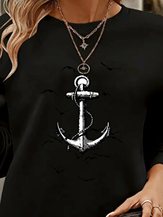 Kadın Uzun Kollu Bisiklet Yaka Desenli Viskon Iki Iplik Bluz