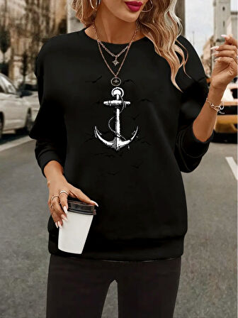 Kadın Uzun Kollu Bisiklet Yaka Desenli Viskon Iki Iplik Bluz