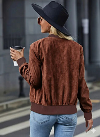 Kadın Uzun Kollu önden Fermuarlı Süet Ceket