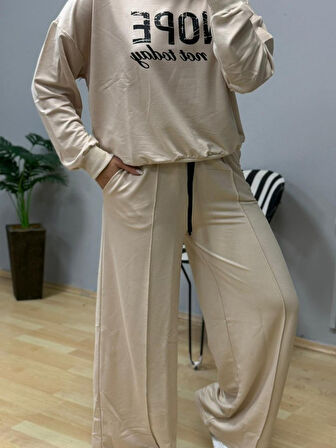 Kadın Uzun Kollu Nope Baskılı Beli Ribanalı Ikili Takım