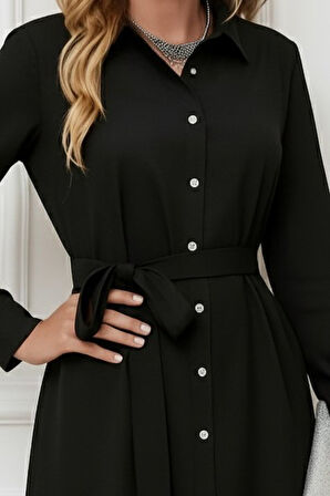 Kadın Uzun Kollu ön Kısım Kısım Arka Kısım Uzun Trikoton Gömlek Elbise