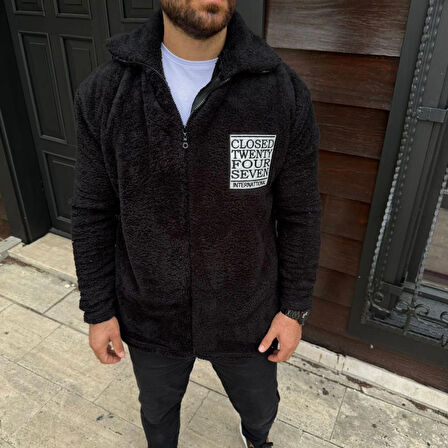 Erkek Polar Fermuarlı Sweatshirt – Kapüşonsuz, Cepli, Yumuşak Dokulu, Oversize Rahat Kalıp, Kışlık Sıcak Tutan Fermuarlı Üst - Siyah