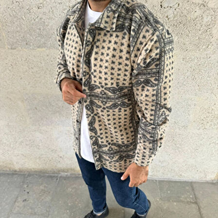 Erkek Polar Fermuarlı Sweatshirt – Kapüşonsuz, Cepli, Yumuşak Dokulu, Oversize Rahat Kalıp, Kışlık Sıcak Tutan Fermuarlı Üst - Bej